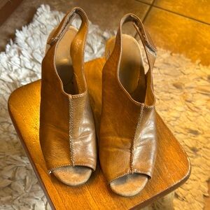 AEROSOLES Tan Leather Mules with Block Heel